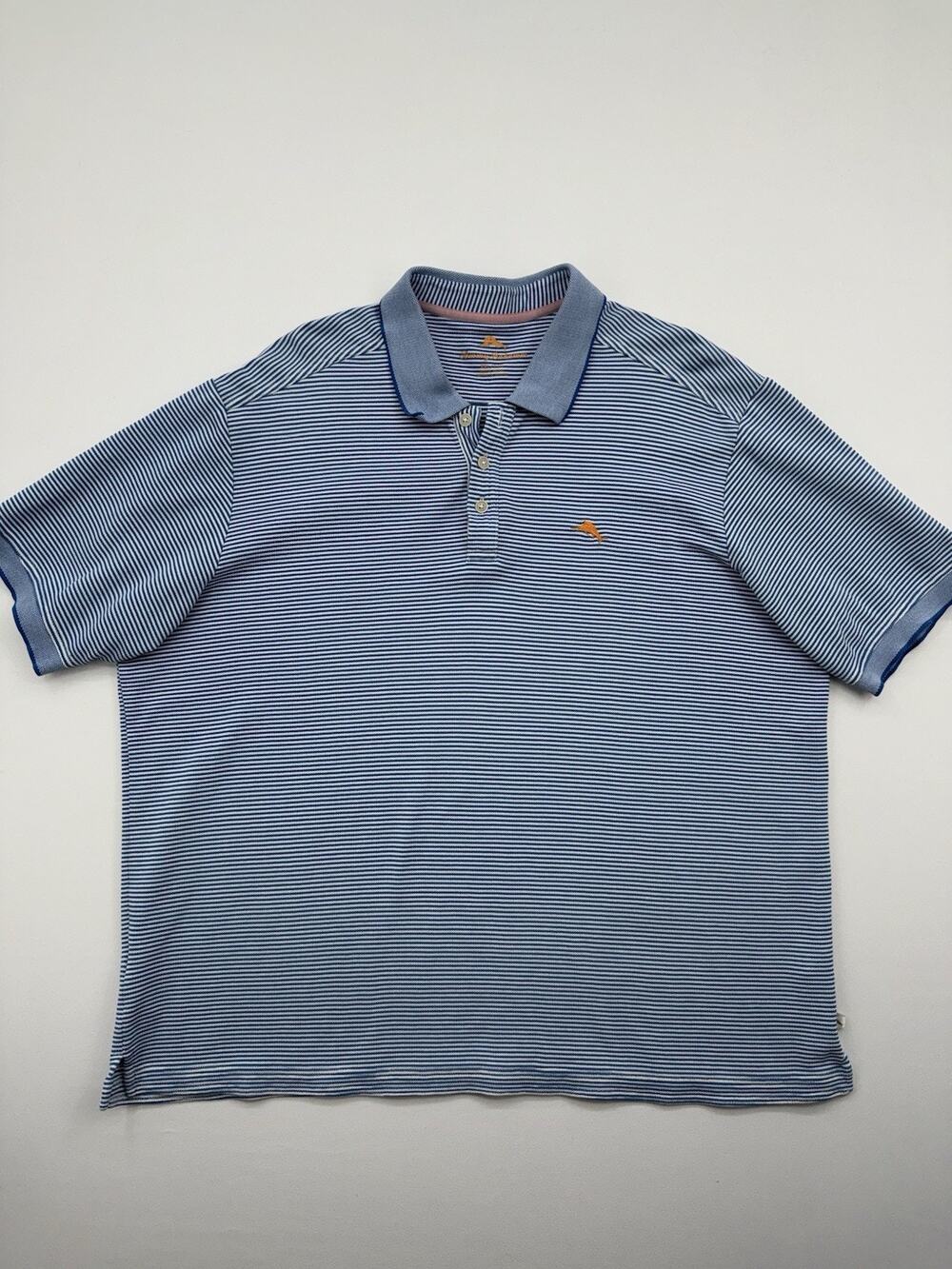 Tommy Bahama Polo Shirt Mens XXLarge Blue White Striped Supima Cotton Golf